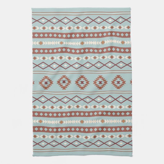Aztec Mixed Motive Pattern Rusts Cream Blue Theedoek (Verticaal)