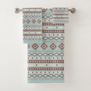 Aztec Mixed Motive RPT Pattern Rusts Cream Blue Bad Handdoek