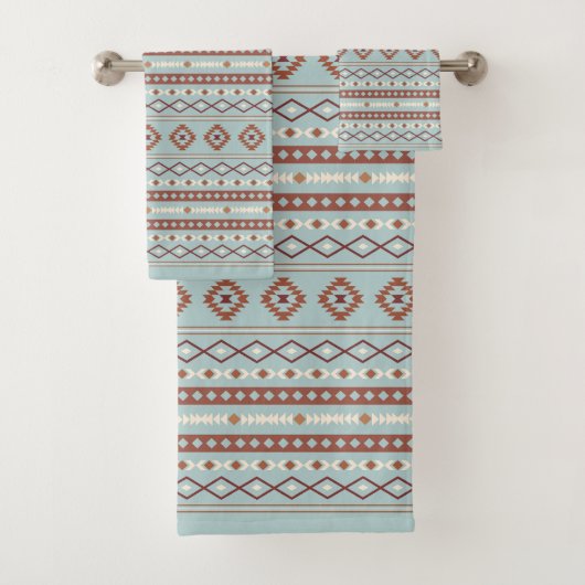 Aztec Mixed Motive RPT Pattern Rusts Cream Blue Bad Handdoek (Insitu)