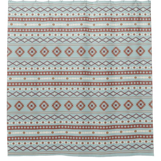 Aztec Mixed Motive RPT Pattern Rusts Cream Blue Douchegordijn (Voorkant)