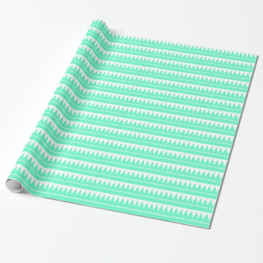 Aztec Mountains - Turquoise op White Cadeaupapier (Uitgerold)