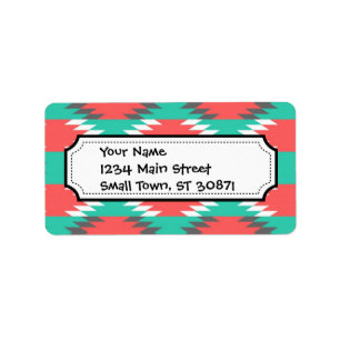 Aztec Native American Turquoise en Pink Pattern Etiket