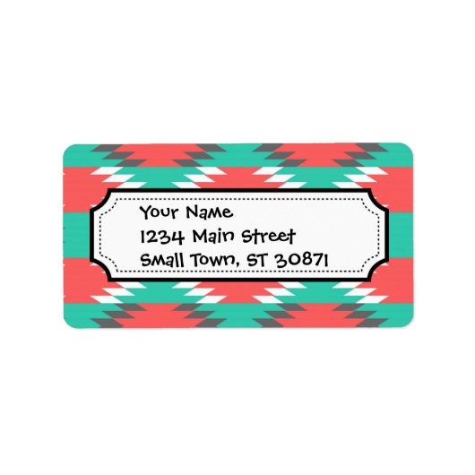 Aztec Native American Turquoise en Pink Pattern Etiket (Voorkant)