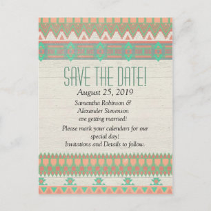 Aztec Native Pastel Peach/Aqua Save the Date Aankondigingskaart