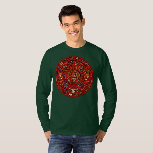 Aztec of Mayan Calendar Design on BACK Maya Mannen T-shirt (Voorkant volledig)
