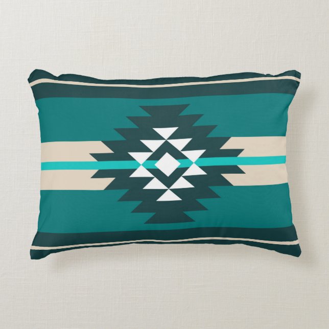 Aztec-ontwerp in turkooiskleur accent kussen (Voorkant)