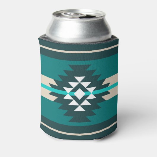 Aztec-ontwerp in turkooiskleur blikjeskoeler (Blikje Achterkant)