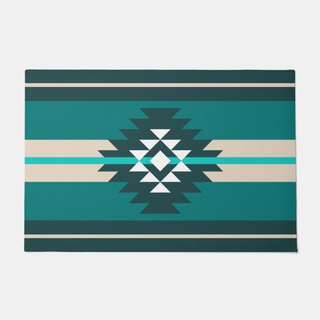 Aztec-ontwerp in turkooiskleur deurmat (Voorkant)