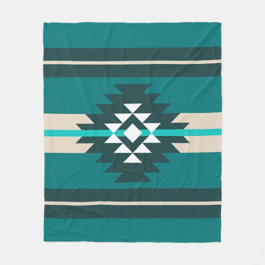 Aztec-ontwerp in turkooiskleur fleece deken (Voorkant)