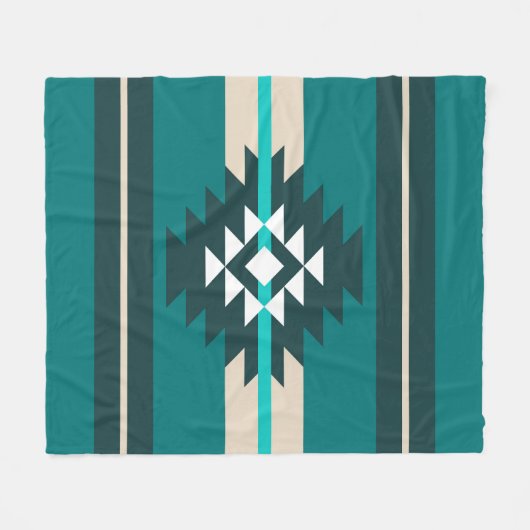 Aztec-ontwerp in turkooiskleur fleece deken (Voorkant (Horizontaal))