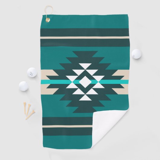 Aztec-ontwerp in turkooiskleur golfhanddoek (Insitu)
