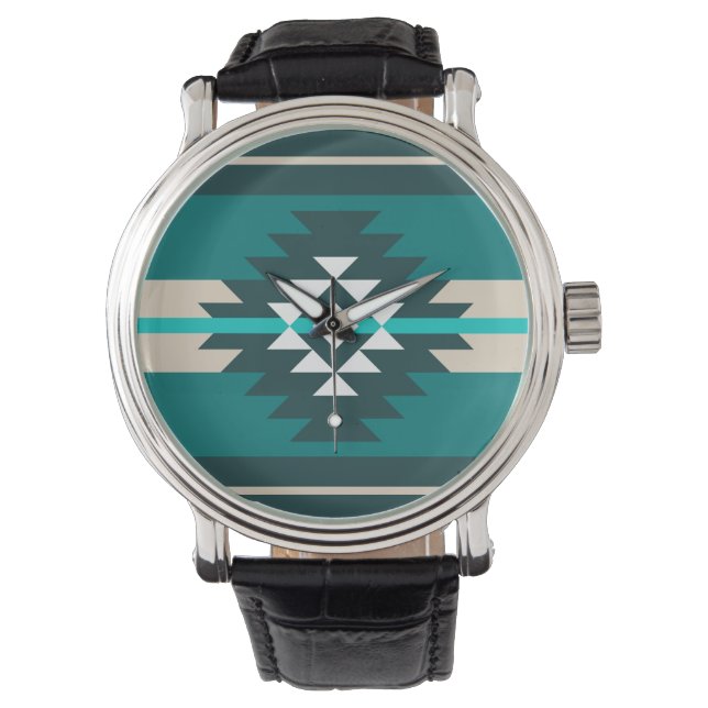 Aztec-ontwerp in turkooiskleur horloge (Voorkant)