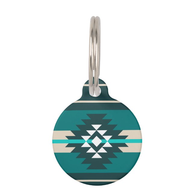 Aztec-ontwerp in turkooiskleur huisdierpenning (Voorkant)