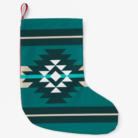Aztec-ontwerp in turkooiskleur kleine kerstsok (Voorkant)