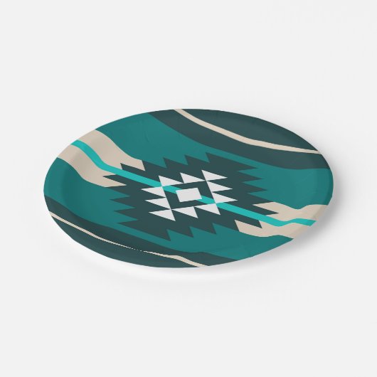 Aztec-ontwerp in turkooiskleur papieren bordje (Gekanteld)