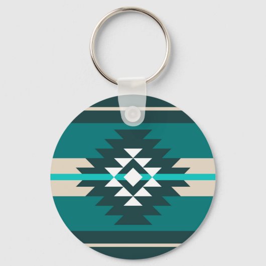 Aztec-ontwerp in turkooiskleur sleutelhanger (Voorkant)