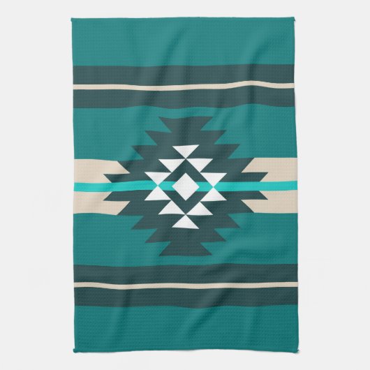 Aztec-ontwerp in turkooiskleur theedoek (Verticaal)