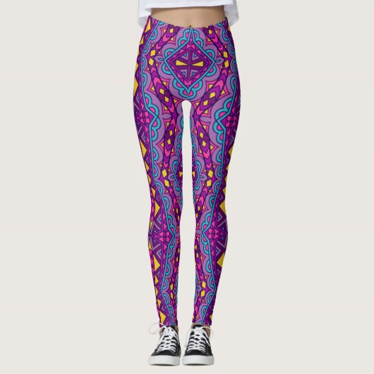 Aztec Paars Pattern Leggings (Voorkant)