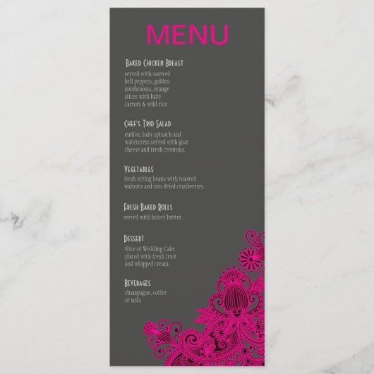 Aztec Paisley Dinner Menu - Fuschia charcoal (Voorkant)