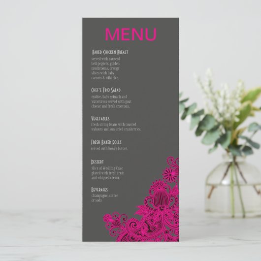 Aztec Paisley Dinner Menu - Fuschia charcoal (Staand voorkant)