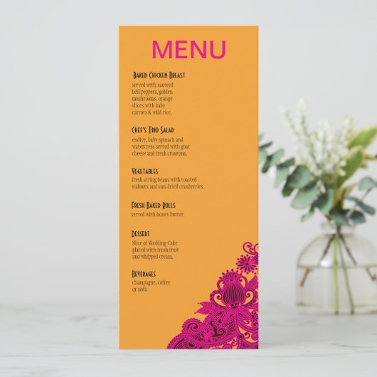 Aztec Paisley Dinner Menu fuschia nectarine (Staand voorkant)