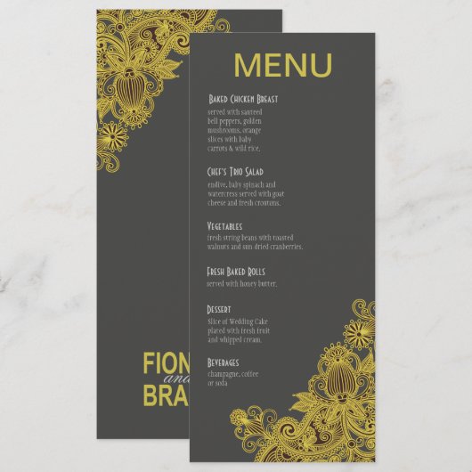 Aztec Paisley Gele kool menu Geel (Voorkant / Achterkant)