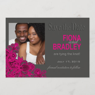 Aztec Paisley Photo Save the Date fuschia