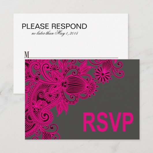 Aztec Paisley RSVP fuschia houtskool Kaartje (Voorkant / Achterkant)