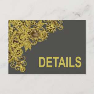 Aztec Paisley Wedding Directions yellow charcoal Informatiekaartje