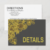 Aztec Paisley Wedding Directions yellow charcoal Informatiekaartje (Voorkant / Achterkant)