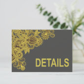 Aztec Paisley Wedding Directions yellow charcoal Informatiekaartje (Staand voorkant)