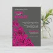 Aztec Paisley Wedding fuschia-houtskool Kaart (Staand voorkant)
