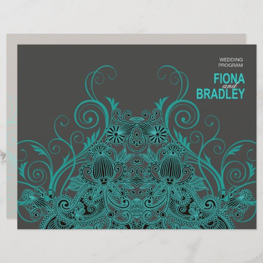 Aztec Paisley Wedding Programme - blauwgroen houts (Voorkant / Achterkant)