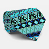 Aztec-patronen blauw/munt/groene stropdas (Opgerold)