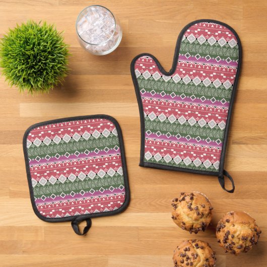 Aztec-patroon, strepen / ovenwant & pannenlap set (Top down)