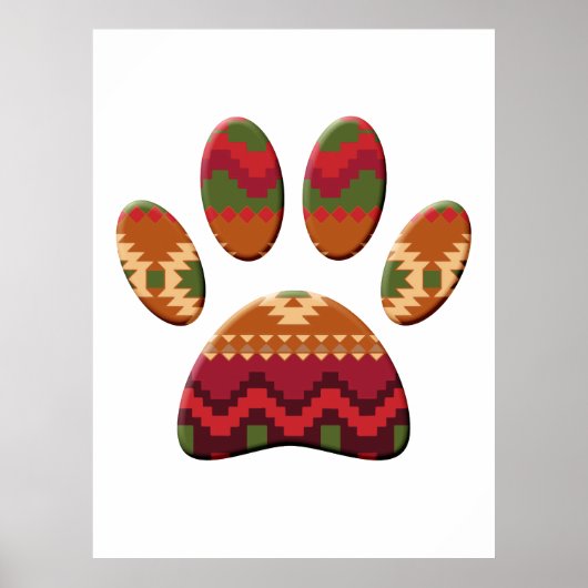 Aztec Pattern Dog Paw Art Poster (Voorkant)