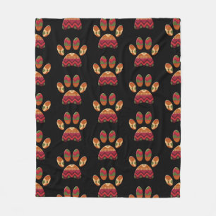 Aztec Pattern Dog Paw Fleece Deken