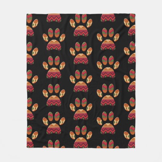 Aztec Pattern Dog Paw Fleece Deken (Voorkant)