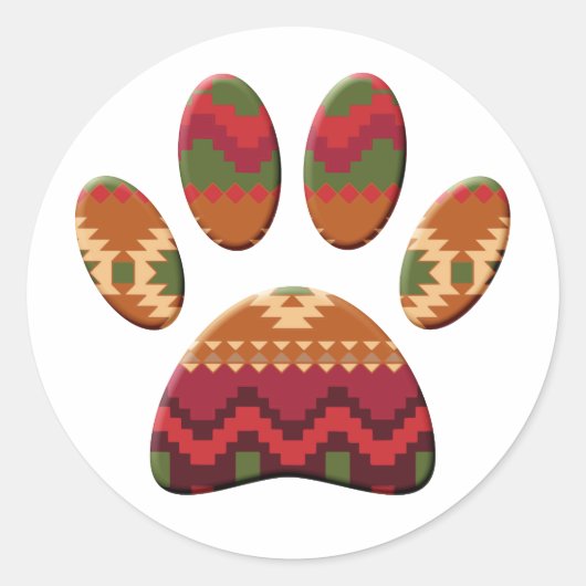 Aztec Pattern Dog Paw Ronde Sticker (Voorkant)