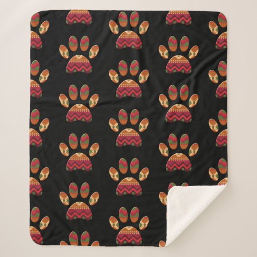 Aztec Pattern Dog Paw Sherpa Deken (Voorkant)