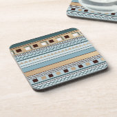 Aztec Pattern in Blue and Wood Grain Bier Onderzetter (Linkerzijde)