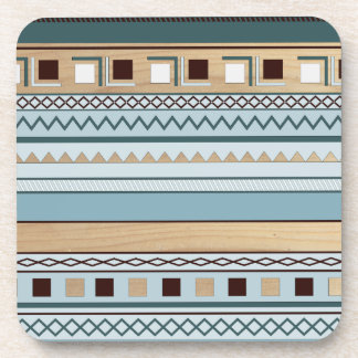Aztec Pattern in Blue and Wood Grain Bier Onderzetter
