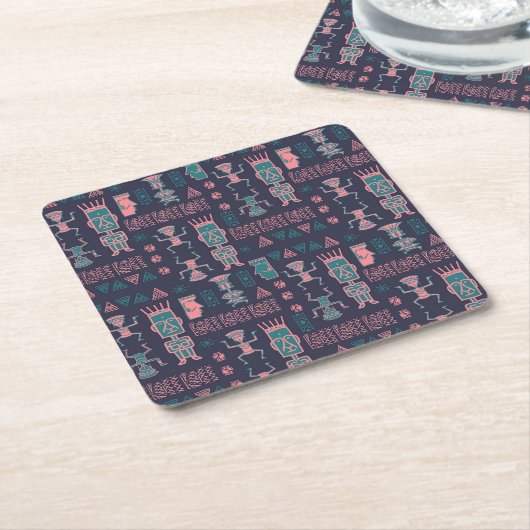 Aztec Pink en Aqua Indische Man Kartonnen Onderzetters (Schuin)