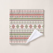 Aztec Rust Green Black Cream Mixed Motifs Pattern Bad Handdoek (Wasdoekje)