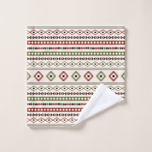 Aztec Rust Green Black Cream Mixed Motifs Pattern Bad Handdoek (Wasdoekje)