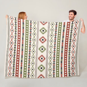 Aztec Rust Green Black Cream Mixed Motifs Pattern Fleece Deken