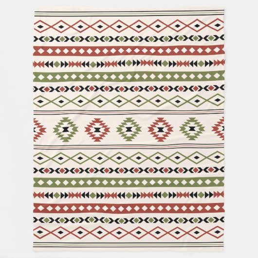 Aztec Rust Green Black Cream Mixed Motifs Pattern Fleece Deken (Voorkant)