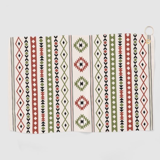 Aztec Rust Green Black Cream Mixed Motifs Pattern Golfhanddoek (Horizontaal)