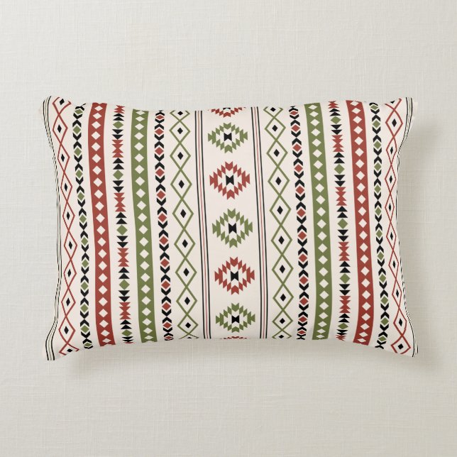 Aztec Rust Green Blk Crm Mixed Motifs (V) Pattern Accent Kussen (Voorkant)
