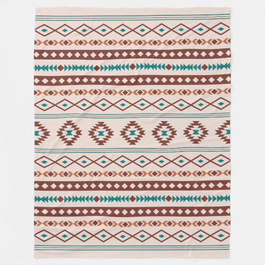 Aztec Rusts Blauwgroen Cream Mixed Motifs Pattern Fleece Deken (Voorkant)